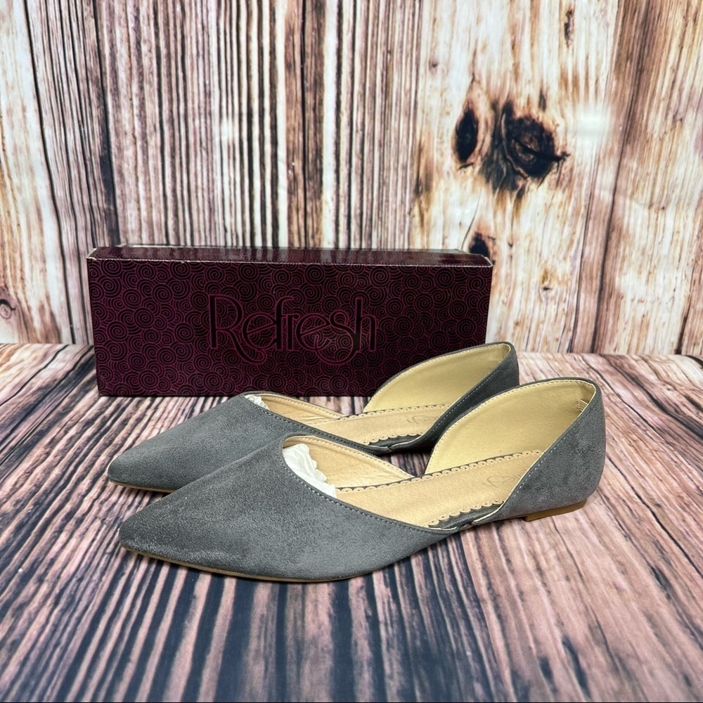 Refresh Hedy Gray D’orsay Faux Suede Flats